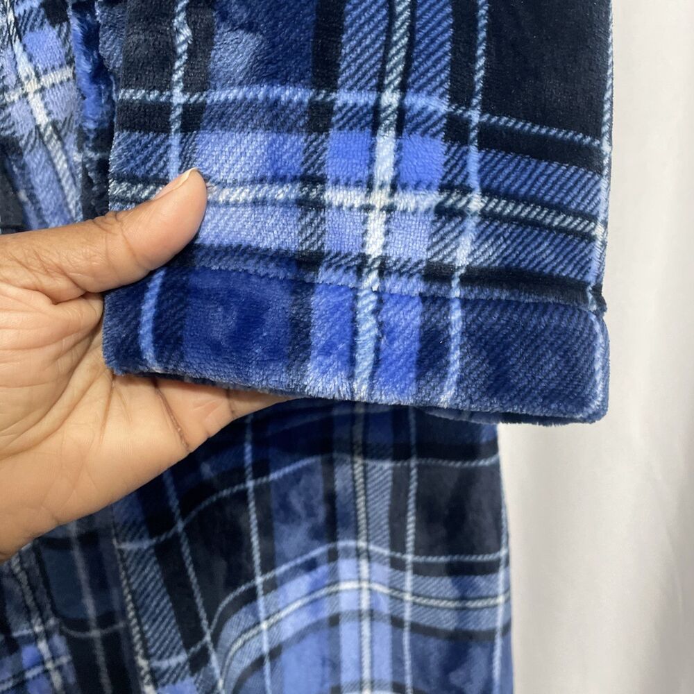 Roundtree & Yorke Men’s Navy Plush Robe One Size Soft Cozy Bath Lounge - Picture 5 of 14